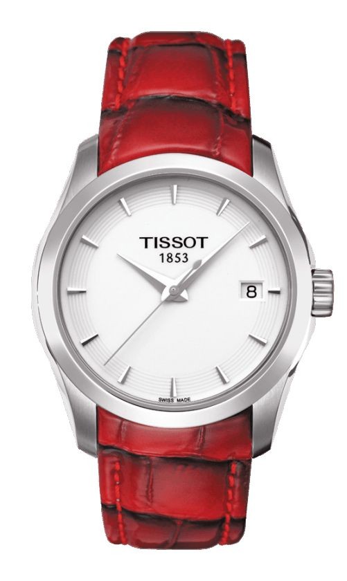 Tissot Couturier Lady Quartz White Dial Watch with Red Leather Strap T0352101601101