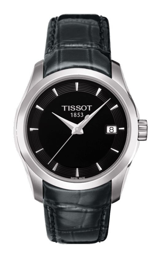 Tissot Couturier Lady Quartz Black Dial Watch with Black Leather Strap T0352101605100