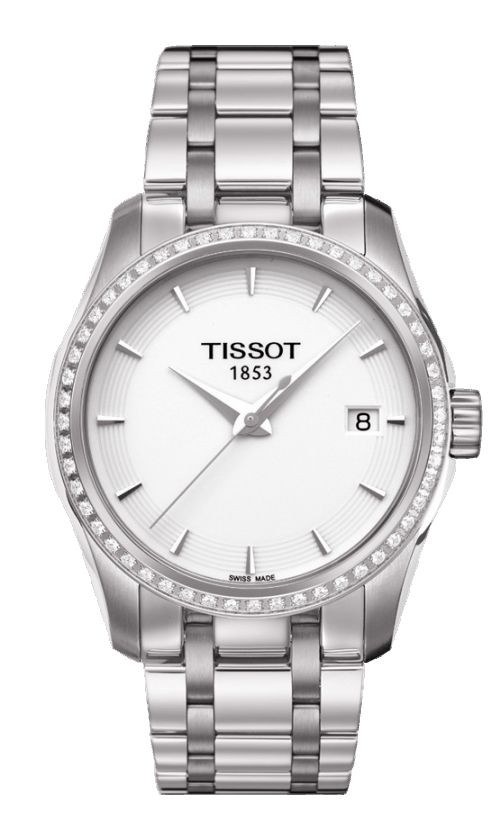 Tissot Couturier Lady Quartz Precious Stone Case White Dial Watch with Stainless Steel Bracelet T0352106101100
