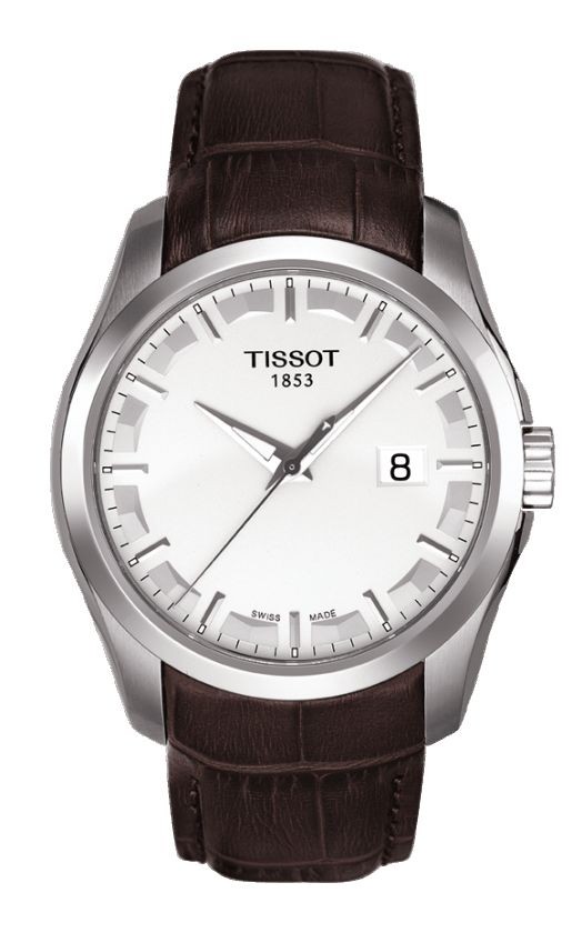 Tissot Couturier Men's Quartz Silver Dial Watch with Brown Leather Strap T0354101603100