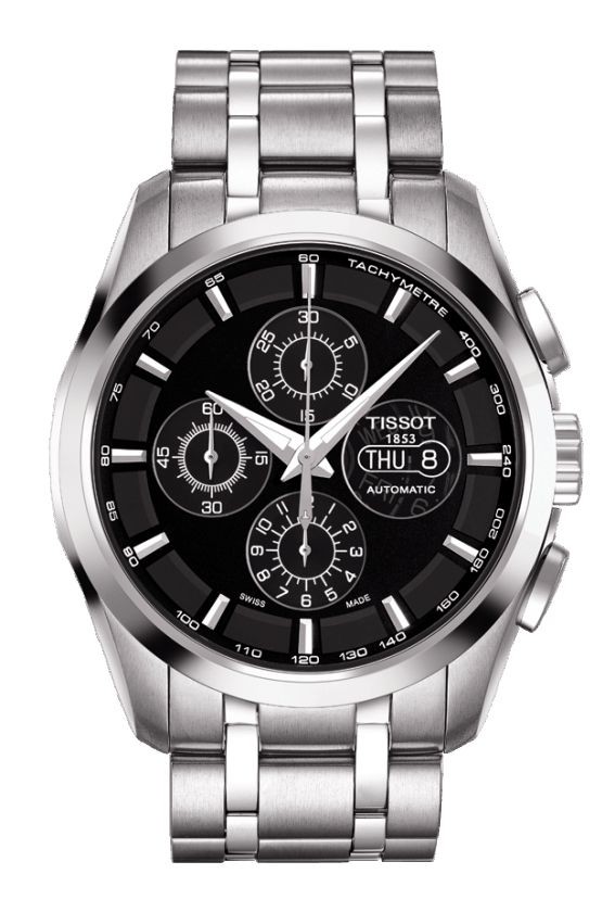 Tissot Couturier Automatic Men s Chronograph Valjoux Black Dial Watch with Stainless Steel Bracelet