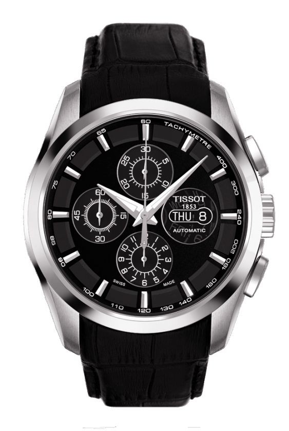 Tissot Couturier Automatic Men s Chronograph Valjoux Black Dial Watch with Black Leather Strap T035.614.16.051.00