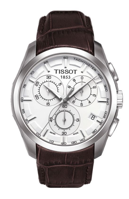 Tissot Couturier Men's Quartz Chronograph Silver Dial Watch with Brown Leather Strap T0356171603100