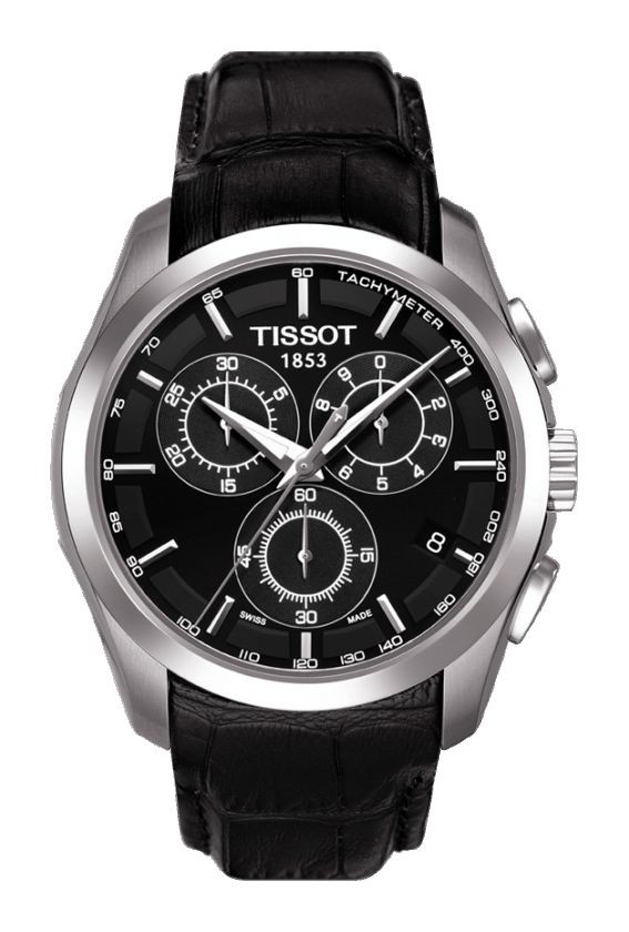 Tissot Couturier Men's Quartz Chronograph Black Dial Watch with Black Leather Strap T0356171605100