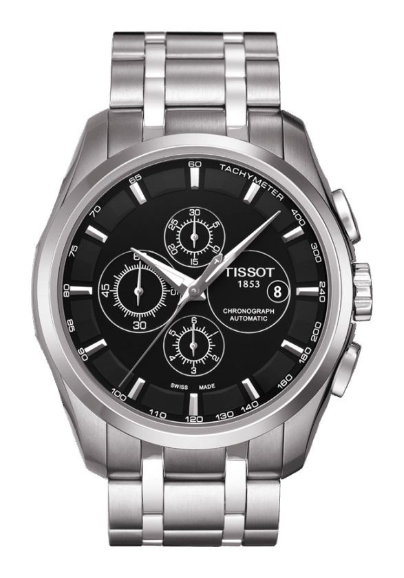 Tissot Couturier Automatic Men's Chronograph Black Dial Watch with Stainless Steel Bracelet T0356271105100