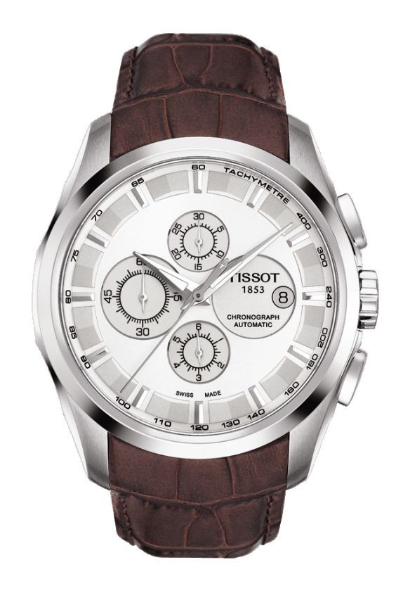 Tissot Couturier Automatic Men's Chronograph Silver Dial Watch with Brown Leather Strap T0356271603100