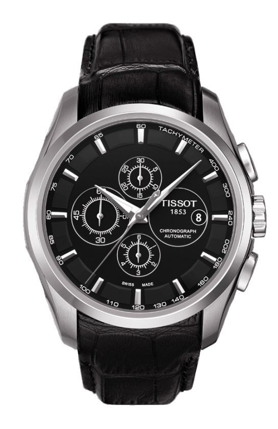 Tissot Couturier Automatic Men's Chronograph Black Dial Watch with Black Leather Strap T0356271605100