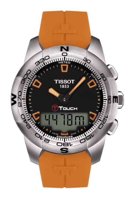 Tissot T-Touch II Men's Quartz Black Dial Watch with Orange Rubber Strap T0474201705101