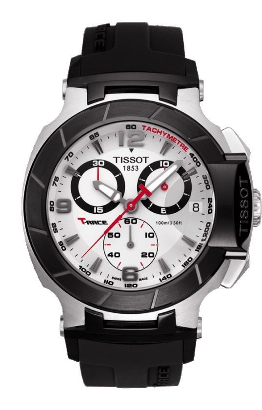Tissot T-Race Men's Quartz Chronograph Silver Dial Watch with Black Rubber Strap T0484172703700