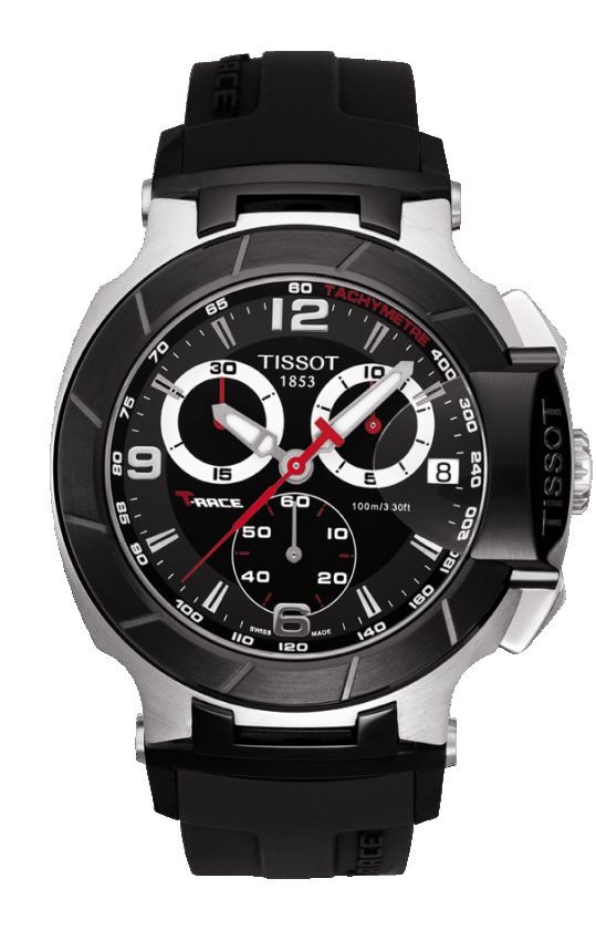 Tissot T-Race Men's Quartz Chronograph Black and White Dial Watch with Black Rubber Strap T0484172705700