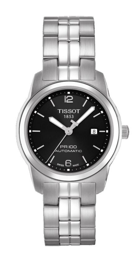 Tissot PR 100 Small Lady Automatic Black Dial Watch with Stainless Steel Bracelet T0493071105700