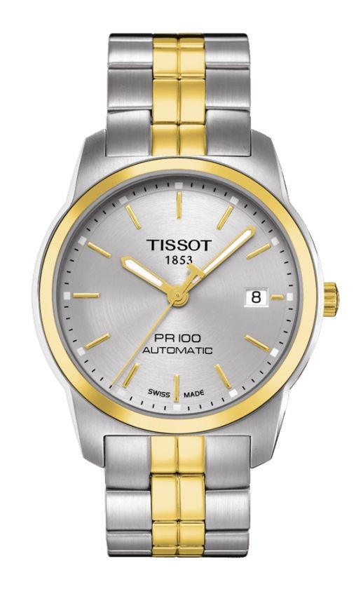 Tissot PR 100 Men's Automatic Silver Dial Watch with Grey and Yellow Gold PVD Stainless Steel Bracelet T0494072203100