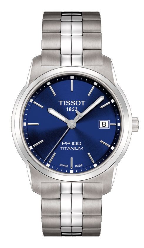 Tissot PR 100 Men's Quartz Blue Dial Watch with Titanium Bracelet T0494104404100