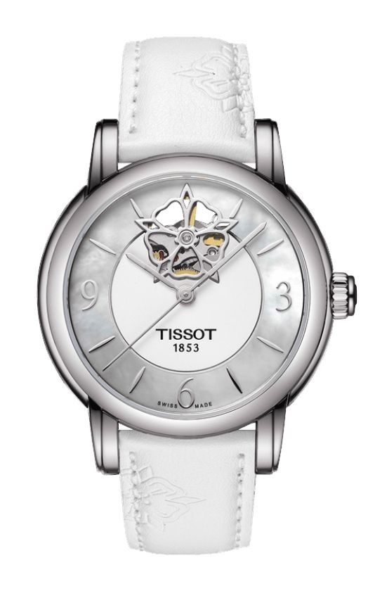 Tissot Lady Heart Powermatic 80 White MOP with Diamond Dial Watch and White Rubber Strap T0502071711704