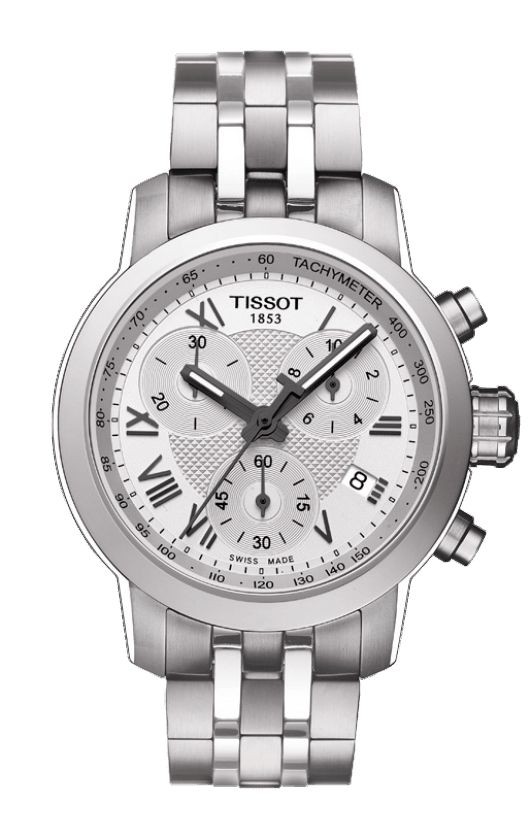 Tissot PRC 200 Women s Quartz Chronograph Roman Silver Dial Watch with Stainless Steel Bracelet