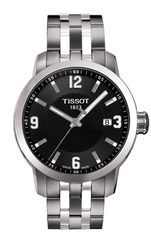 Tissot PRC 200 Men's Quartz Black Dial Watch with Stainless Steel Bracelet T0554101105700