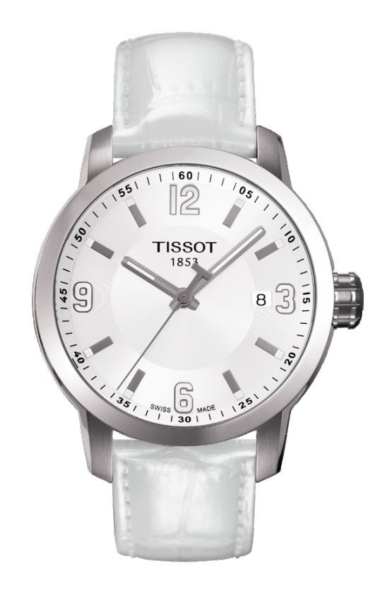 Tissot PRC 200 Men's Quartz White Dial Watch with White Leather Strap T0554101601700