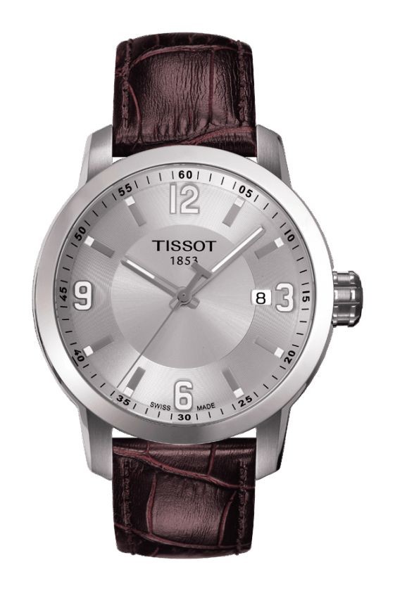 Tissot PRC 200 Men's Quartz Silver Dial Watch with Brown Leather Strap T0554101603700