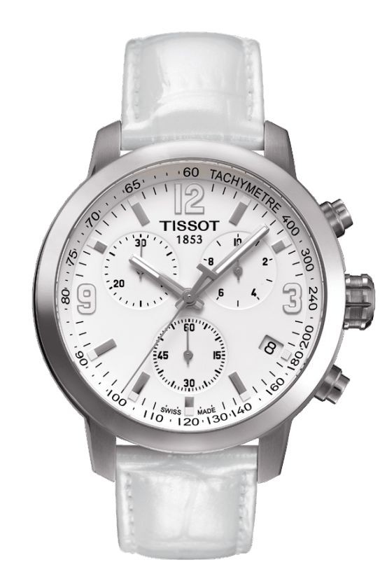 Tissot PRC 200 Men's Quartz Chrono White Dial Watch with White Leather Strap T0554171601700