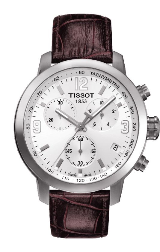 Tissot PRC 200 Men's Quartz Chrono White Dial Watch with Brown Leather Strap