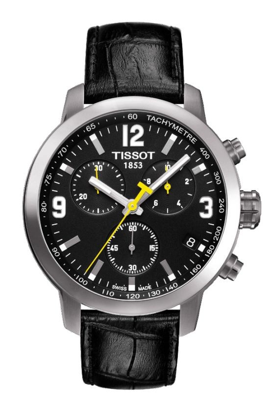 Tissot PRC 200 Men's Quartz Chrono Black Dial Watch with Black Leather Strap T0554171605700