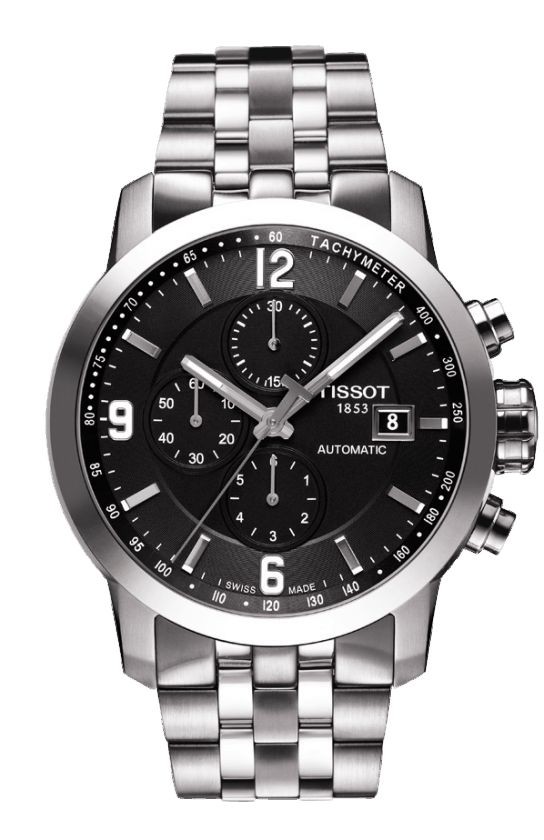 Tissot PRC 200 Men's Automatic Chrono Black Dial Watch with Stainless Steel Bracelet T0554271105700
