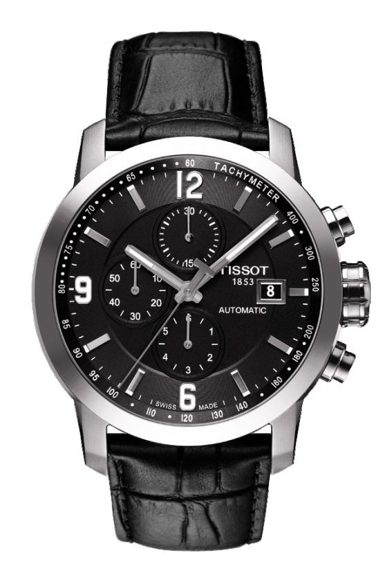 Tissot PRC 200 Men's Automatic Chrono Black Dial Watch with Black Leather Strap T0554271605700