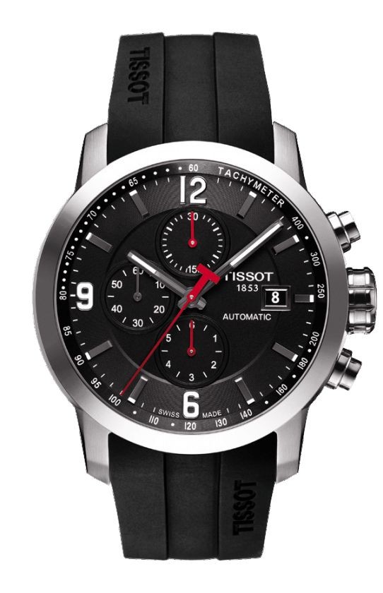 Tissot PRC 200 Men's Automatic Chrono Black Dial Watch with Black Rubber Strap T0554271705700