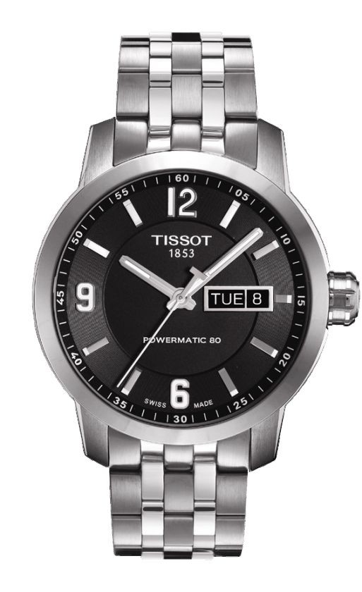 Tissot PRC 200 Men's Automatic Black Dial Watch with Stainless Steel Bracelet T0554301105700