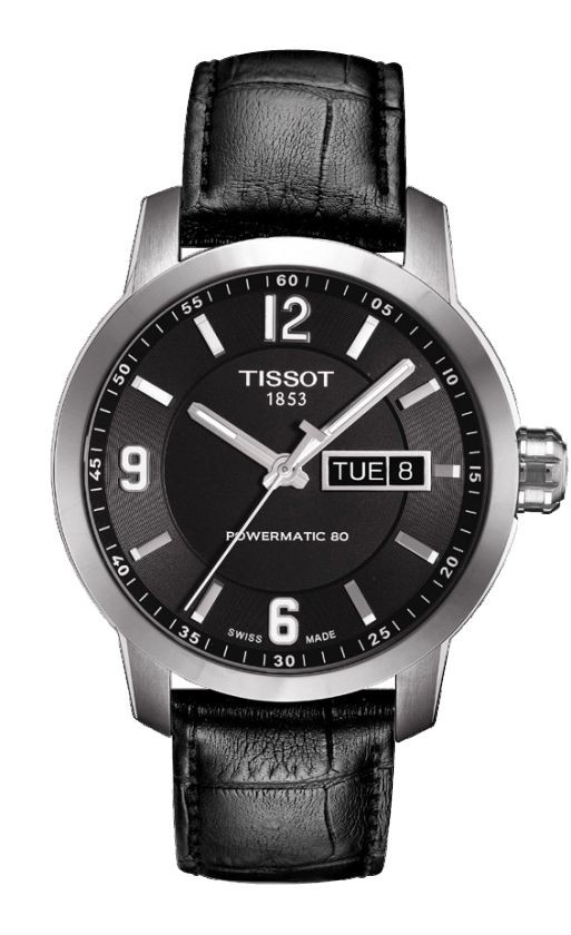 Tissot PRC 200 Men's Automatic Black Dial Watch with Black Leather Strap T0554301605700