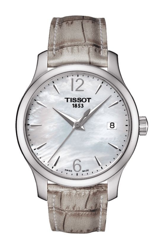 Tissot Tradition Women's Quartz White MOP Dial Watch with Grey Synthetic Strap T0632101711700