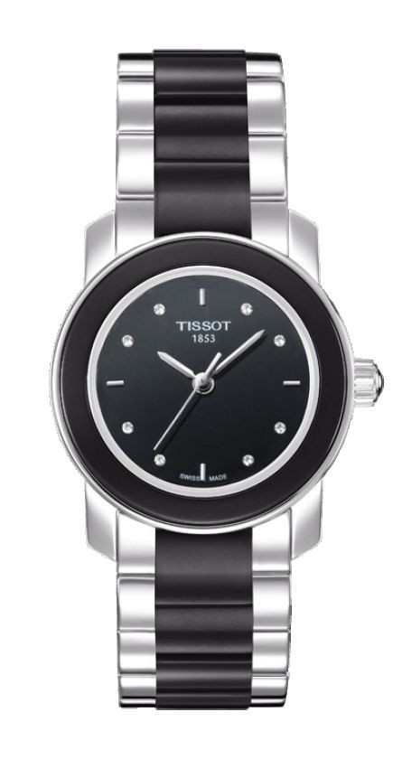 Tissot Cera Women's Quartz Diamond Index Black Dial Watch with Stainless Steel Bracelet T0642102205600
