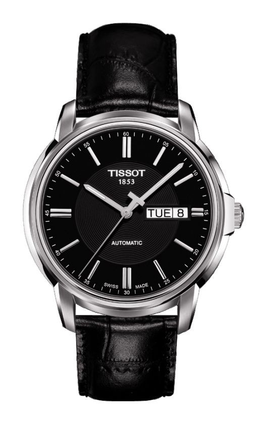 Tissot Automatics III Men's Black Dial Watch with Black Leather Strap T0654301605100