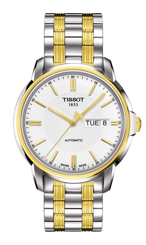 Tissot Automatics III Men's White Dial Watch with Two-tone Stainless Steel Bracelet T0654302203100