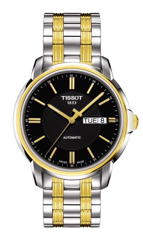 Tissot Automatics III Men's Black Dial Watch with Two-tone Stainless Steel Bracelet T0654302205100
