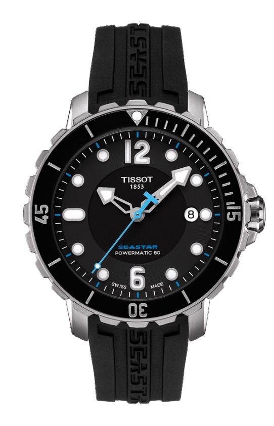 Tissot Seastar 1000 Men's Automatic 80 Black Dial Watch with Black Rubber Strap T0664071705702