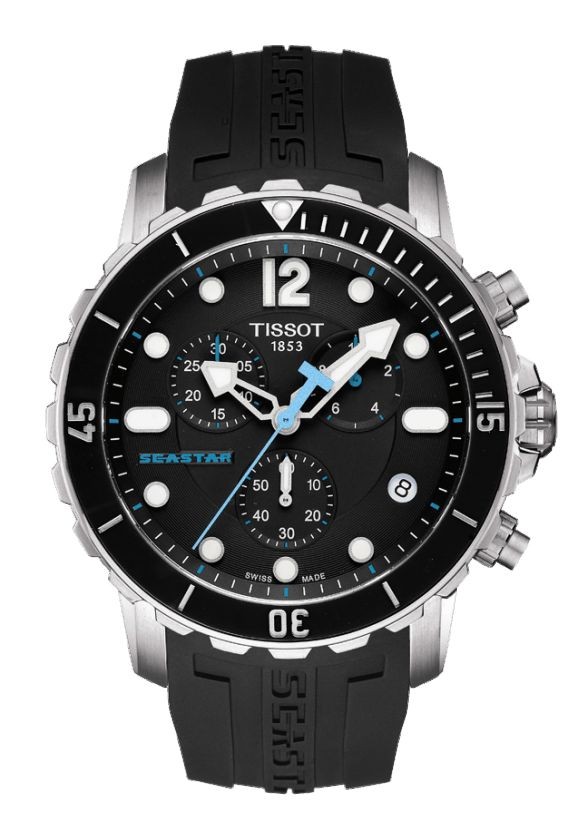 Tissot Seastar Men's Quartz Chronograph Black Dial Watch with Black Rubber Strap T0664171705700