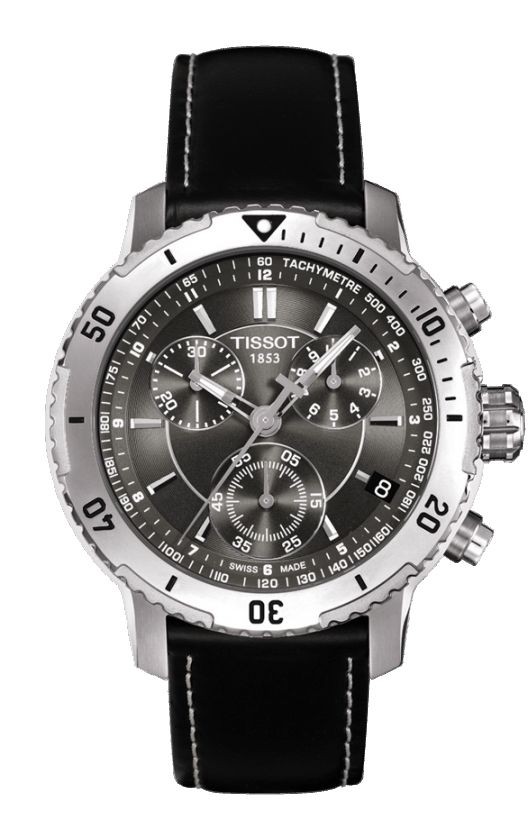 Tissot PRS 200 Men's Quartz Chronograph Black Dial Watch with Black Leather Strap T0674171605100