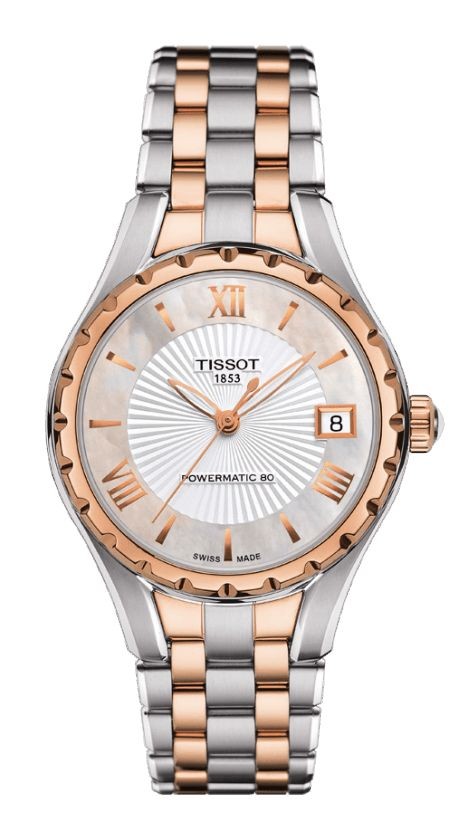 Tissot Lady Automatic Rose Gold PVD Case White MOP Dial Watch with Two-Tone Bracelet T0722072211801
