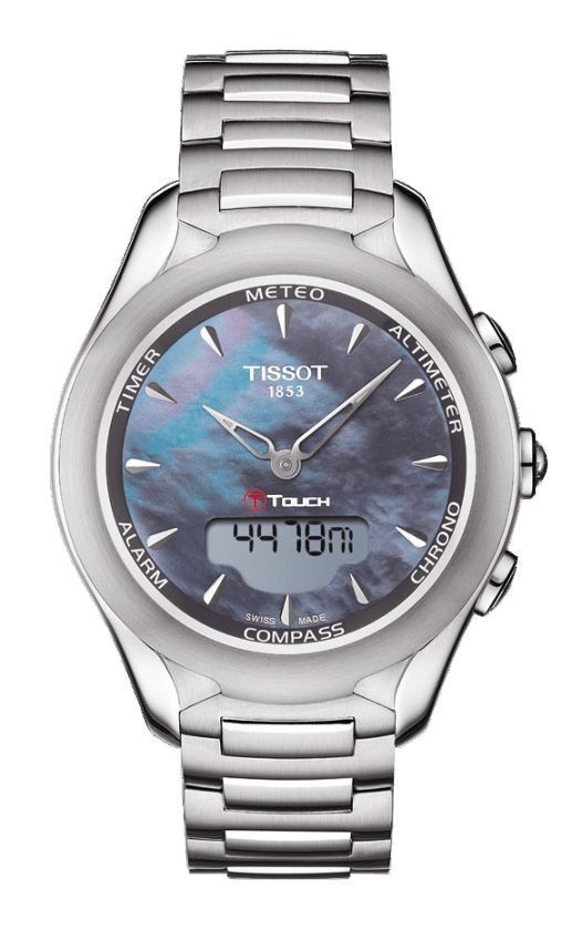 T-Touch Lady Solar Black MOP Dial Watch with Stainless Steel Bracelet T0752201110101