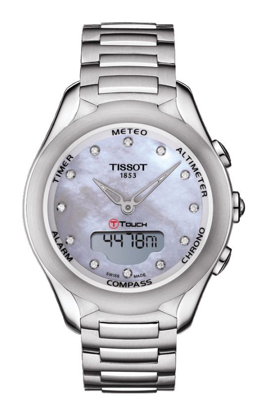 Tissot T-Touch Lady Solar Quartz MOP & Diamond Dial Watch with Stainless Steel Bracelet T0752201110600