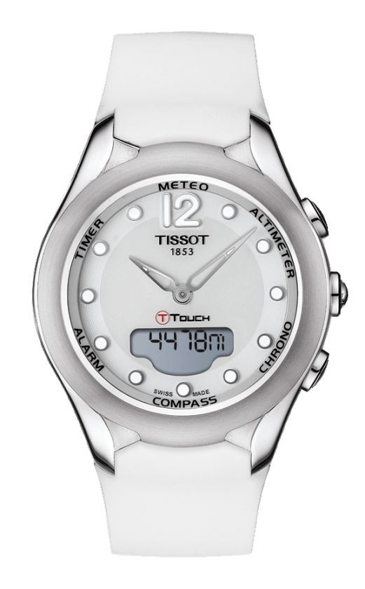 Tissot T-Touch Lady Solar Quartz White Dial Watch with White Rubber Strap T0752201701700