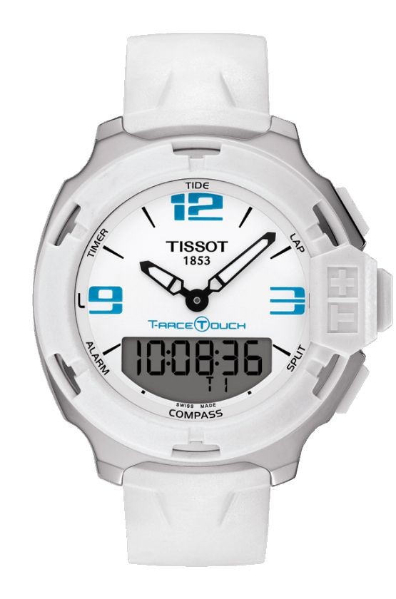 Tissot T-Race Touch Men's Quartz Chronograph White and Blue Dial Watch with White Rubber Strap T0814201701701