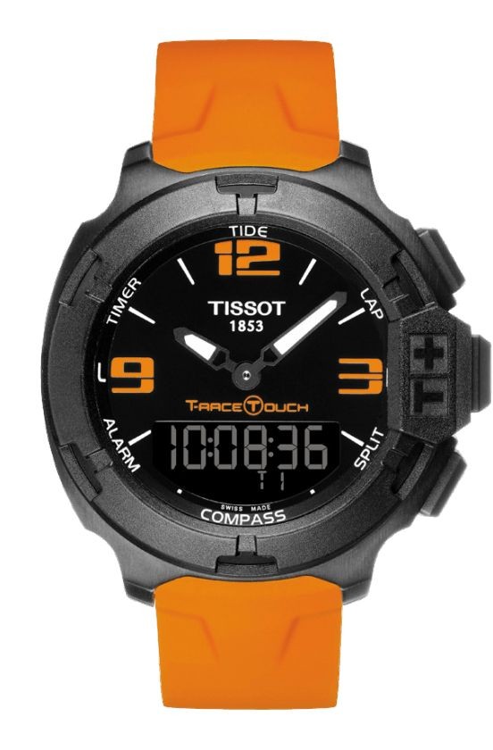 Tissot T-Race Touch Men's Quartz Chronograph Aluminum Case Black Dial Watch with Orange Rubber Strap T0814209705702