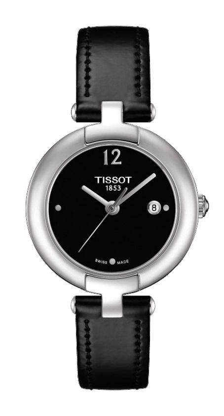 Pinky by Tissot Women's Quartz Black Dial Watch with Black Leather Strap T0842101605700