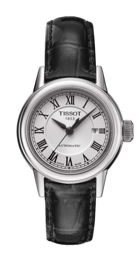 Tissot Carson Women's Automatic White Dial Watch with Black Leather Strap T0852071601300