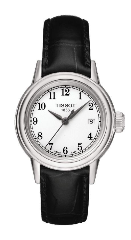 Tissot Carson Women's Quartz White Arabic Dial Watch with Black Leather Strap T0852101601200