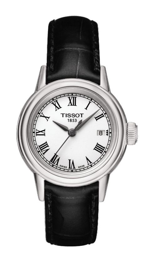 Tissot Carson Quartz Lady White Roman Dial Watch with Black Leather Strap T0852101601300