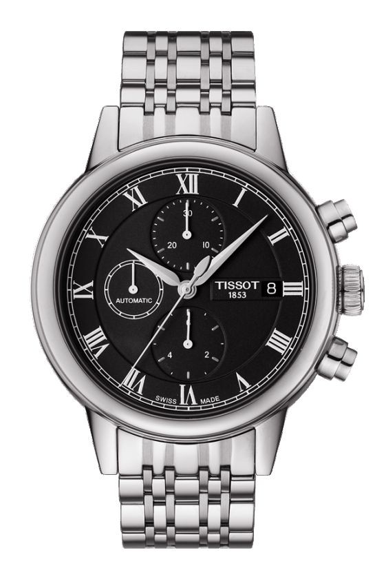 Tissot Carson Men's Automatic Chrono Black Dial Watch with Stainless Steel Bracelet T0854271105300