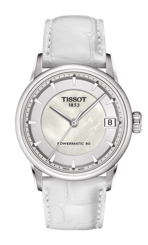 Tissot Luxury Automatic Lady White MOP Dial Watch with White Leather Strap T0862071611100